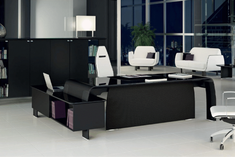 Modern office furniture with wireless charging and integrated cable management