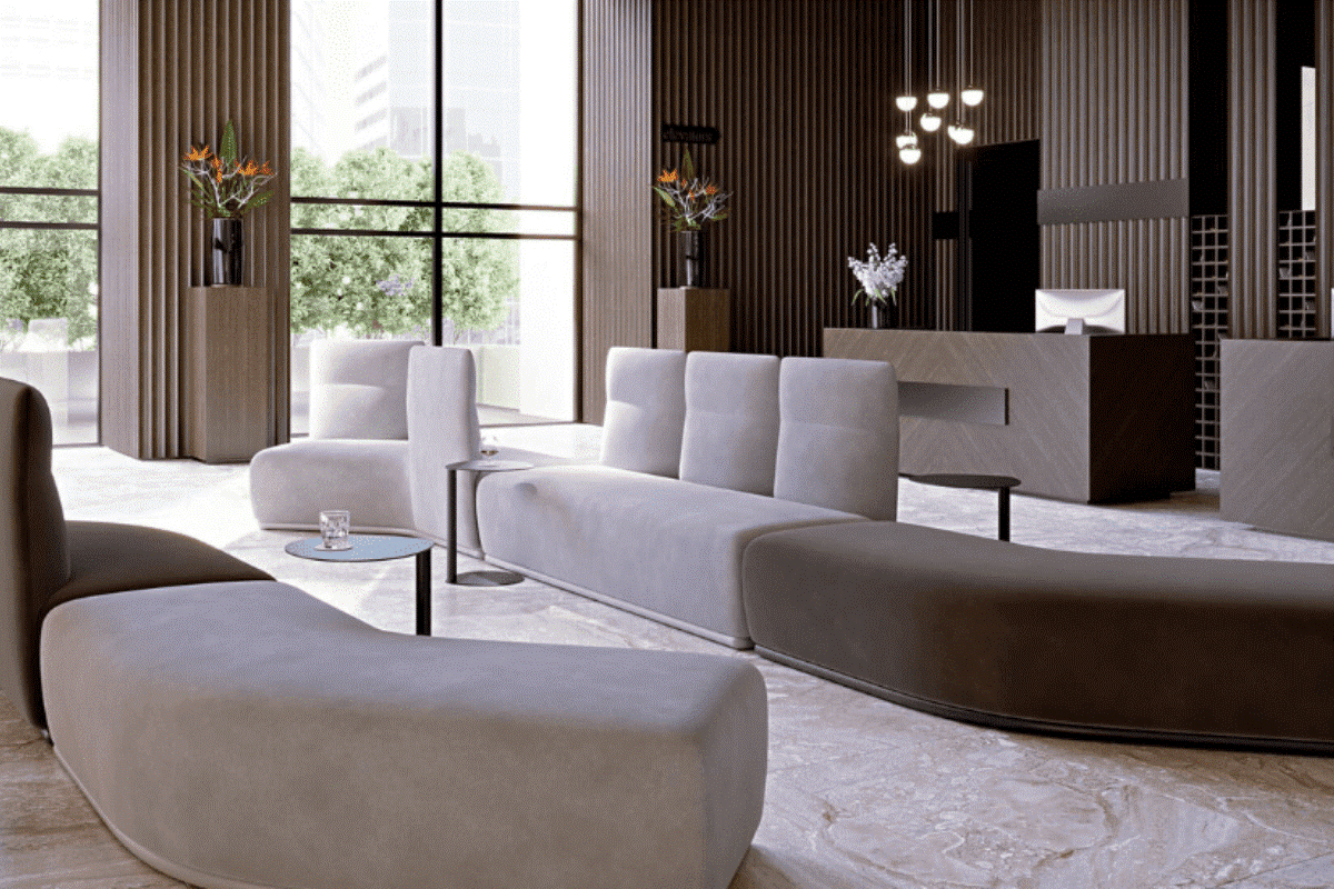 Stylish modern office furniture with collaborative seating and executive desks